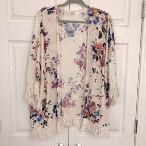 Umgee Floral Kimono w/ Fringe
